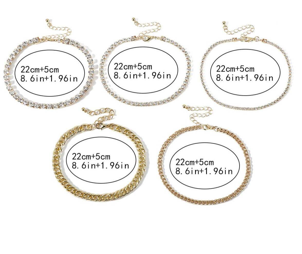 Glam Anklet Set- 5 pieces