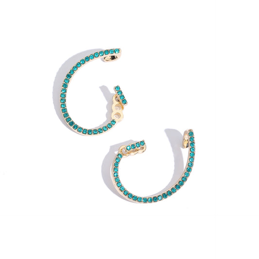 Aqua Geometric Crystal C-shaped Ear Cuff Earrings