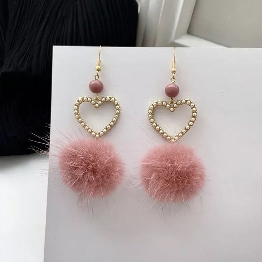 Pink Puff Heart Earrings