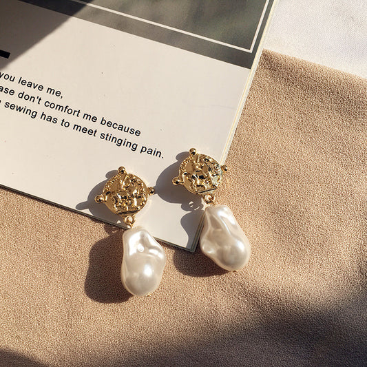 18K Gold Plated Roman Coin Pearl Earrings