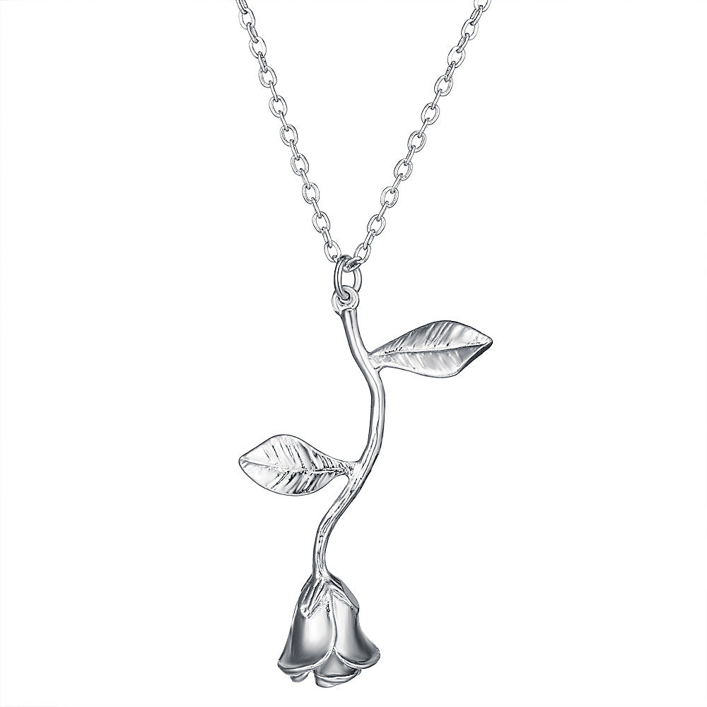 Silver Romantic Rose Necklace